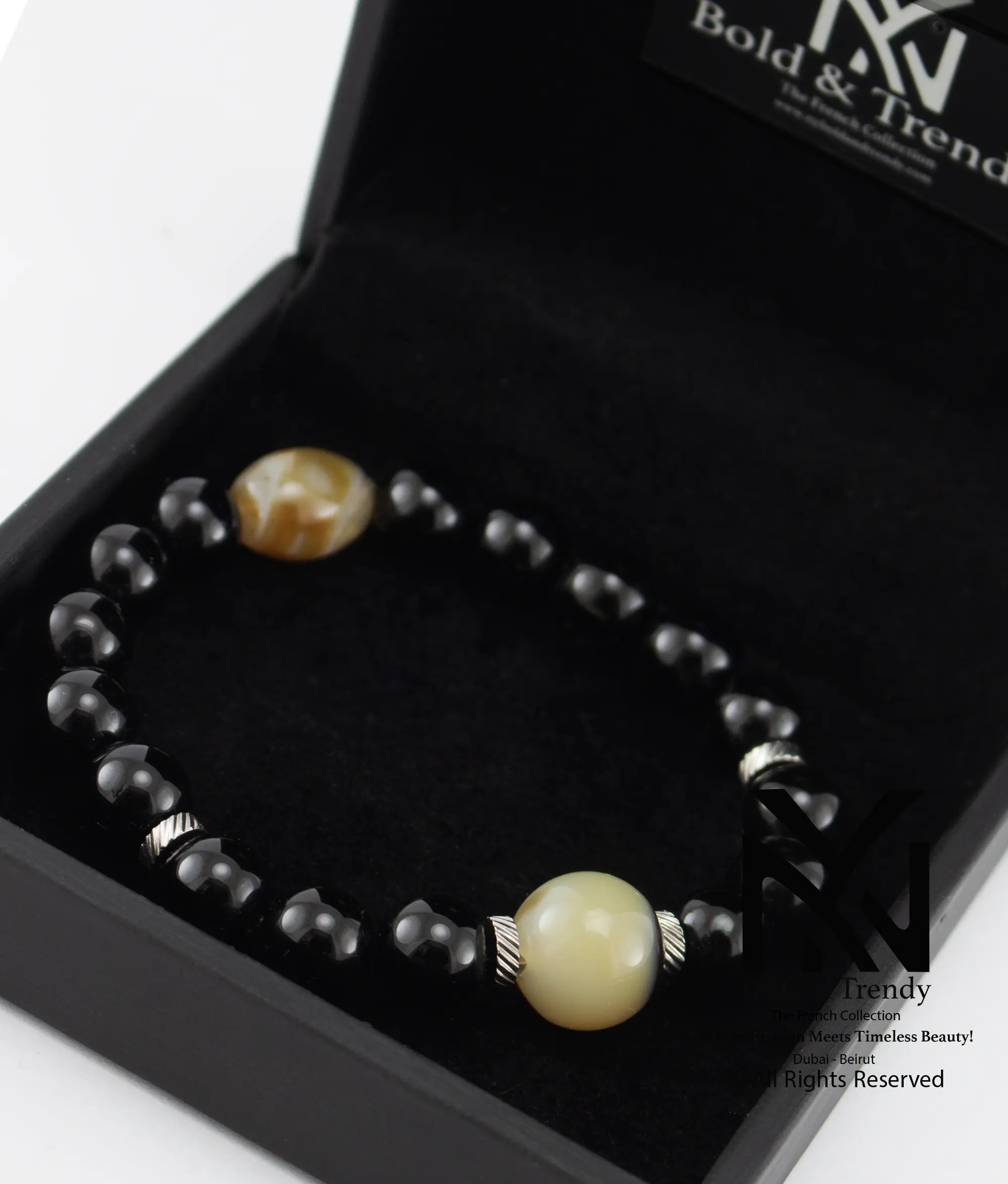  Unisex Bracelets Black And Ivory Agate 1