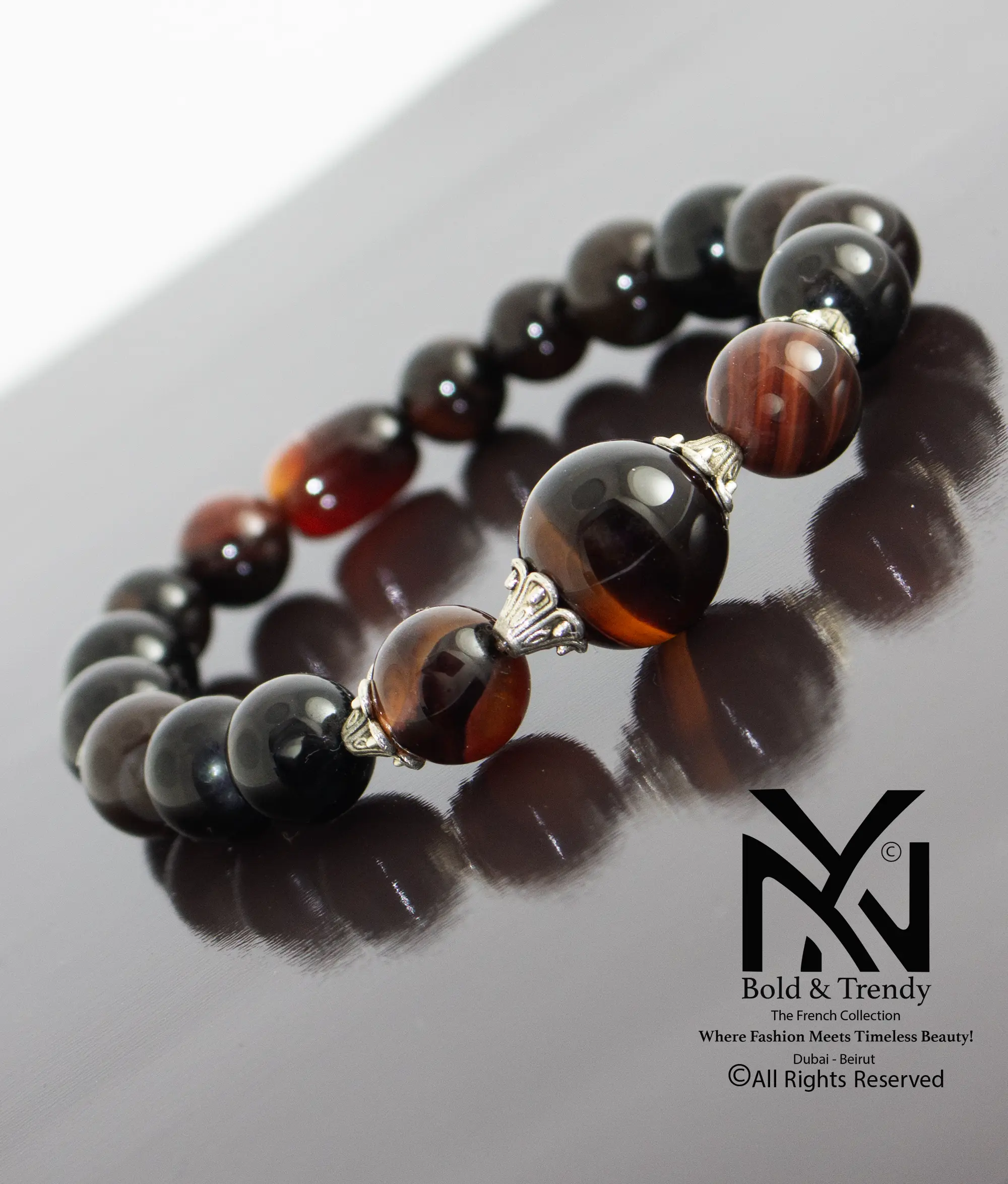 Unisex Bracelets Dark Red Yamani Beads Agate 1