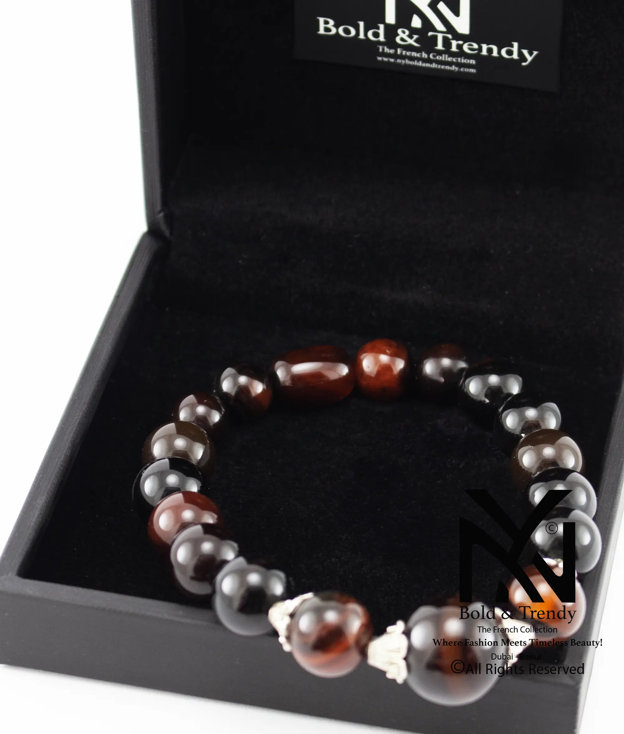  Unisex Bracelets Dark Red Yamani Beads Agate 1
