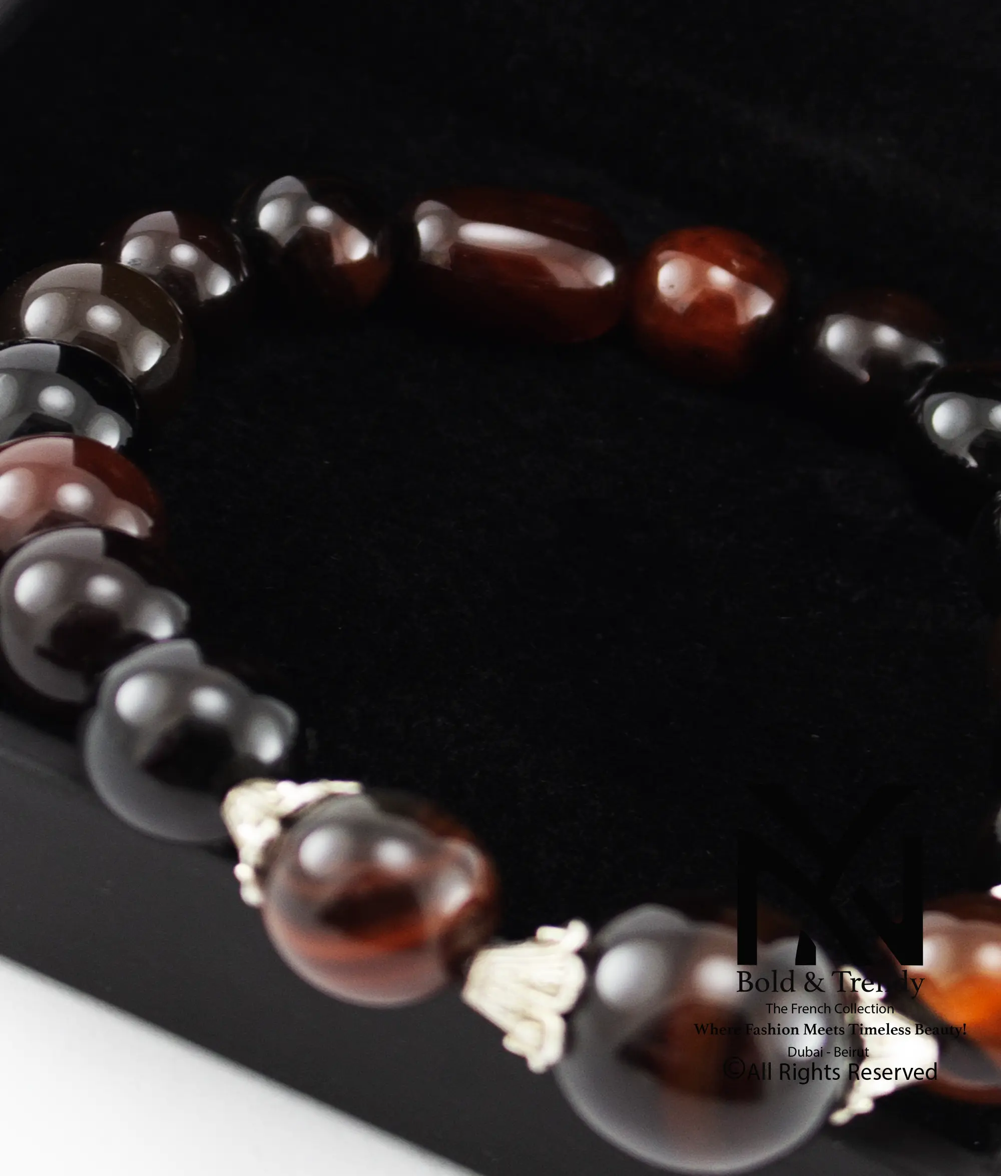  Unisex Bracelets Dark Red Yamani Beads Agate 1
