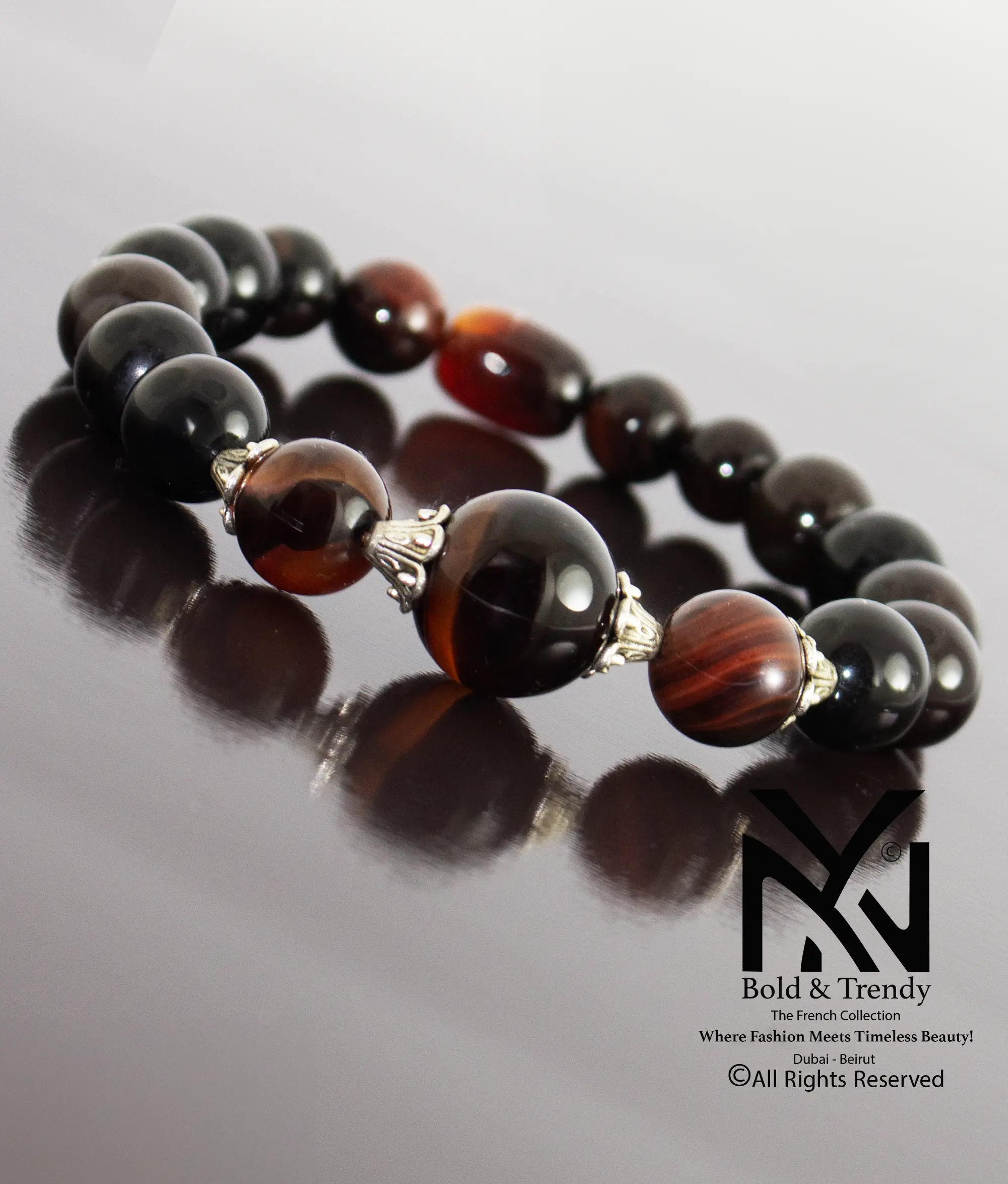  Unisex Bracelets Dark Red Yamani Beads Agate 1