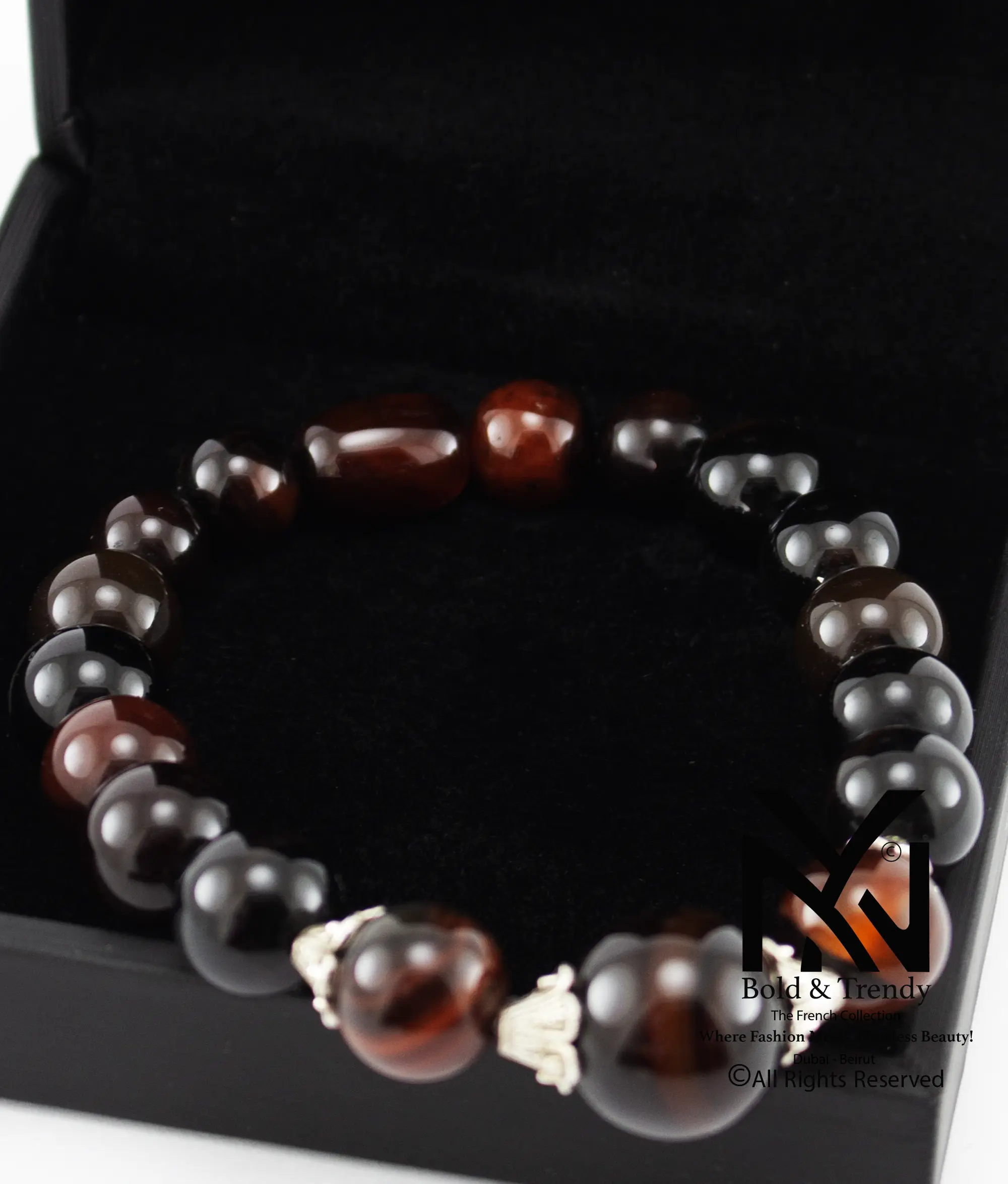  Unisex Bracelets Dark Red Yamani Beads Agate 1